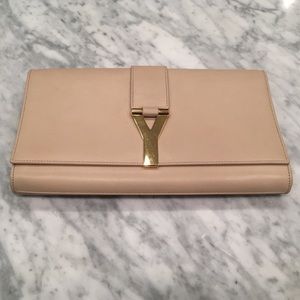 SOLD YSL Saint Laurent Y Clutch Nude